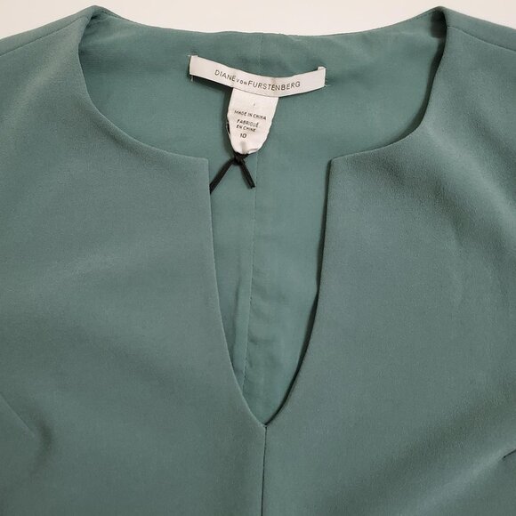 DIANE VON FURSTENBERG Womens Aurora Mini Dress 10 Moss Green 3/4 Sleeve - Picture 5 of 11